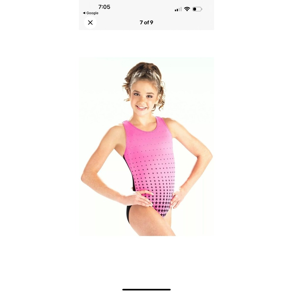 NWT GK Elite Gymnastics‎ Leotard Fuchsia Fever Stars Racerback Size AL